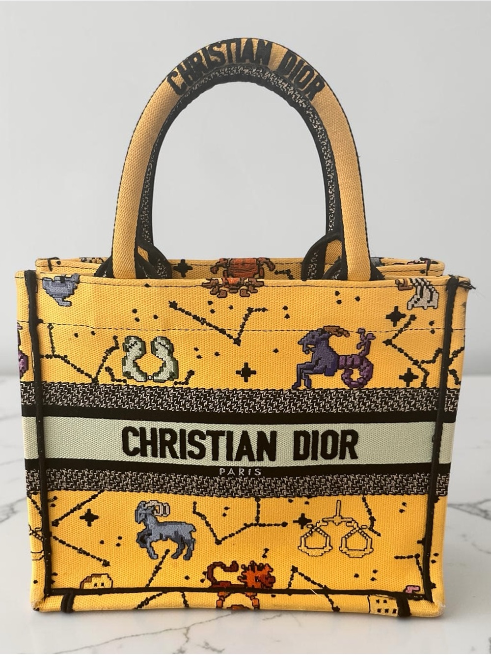 Dior Yellow Zodiac Canvas Book Tote Small